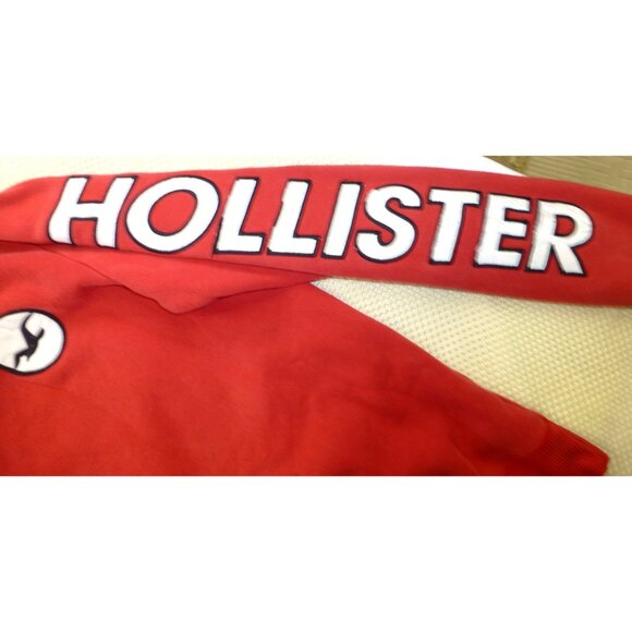 Hollister Red Sleeve Spell Out Graphic Pullover Med Hoodie Soft Fleece Urban Cas - Picture 9 of 12
